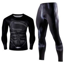 Load image into Gallery viewer, Men&#39;s Compression GYM training Clothes Suits workout Superman jogging Sportswear Fitness Dry Fit Tracksuit Tights 2pcs / sets